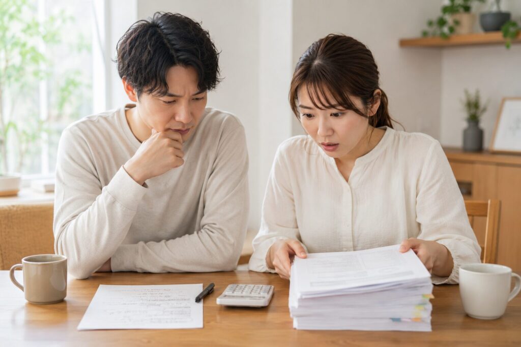 口頭の概算と正式な資金計画書を見比べて驚く夫婦