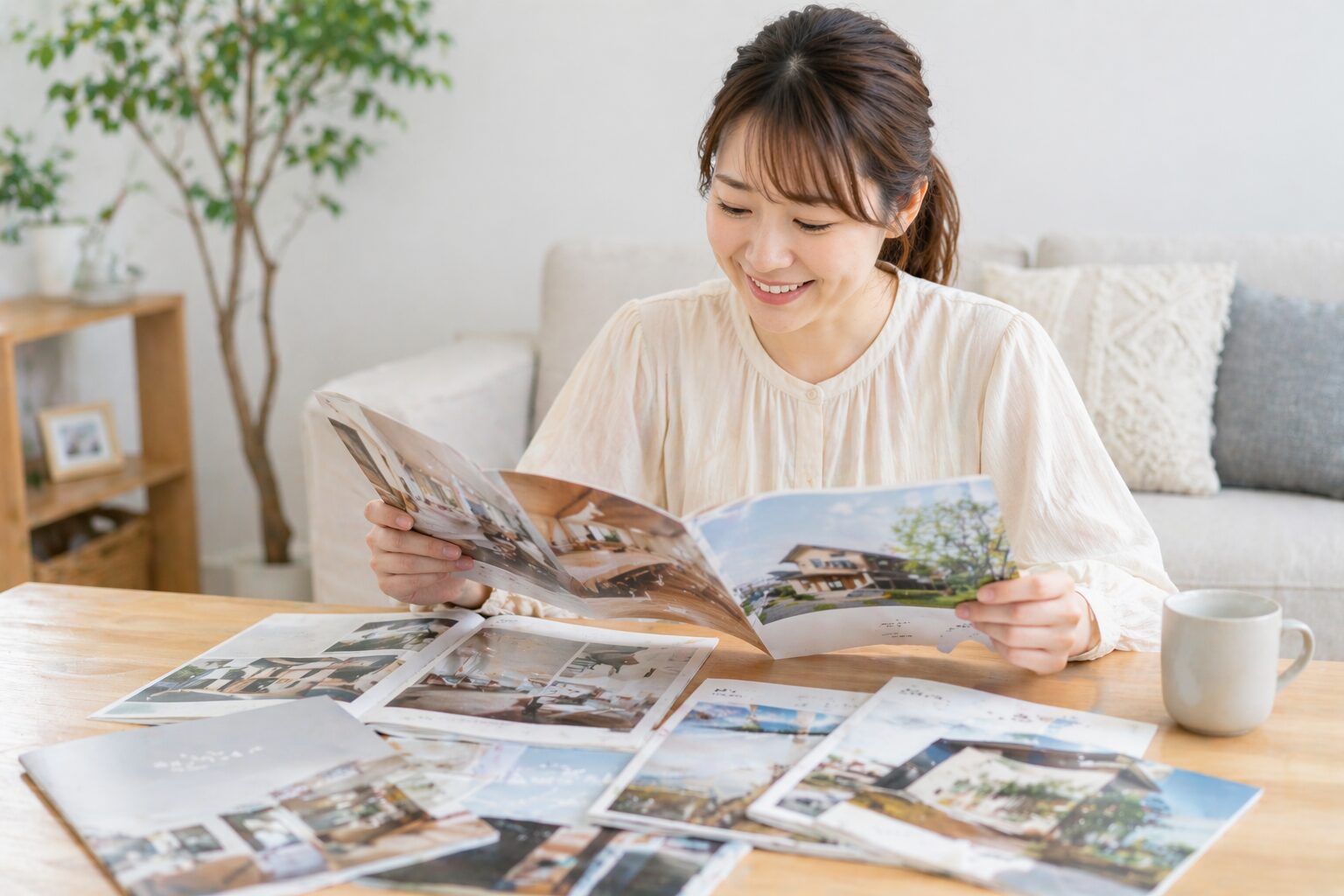 住宅カタログを読む女性