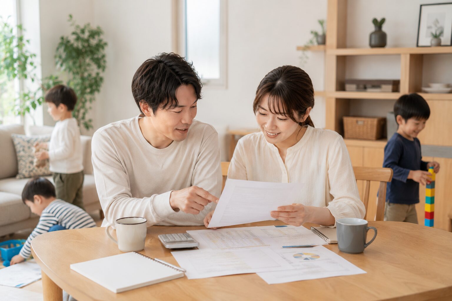住宅ローンをライフプランから家族で考える様子